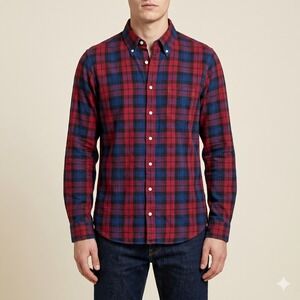Gant Rugger The Hugger Plaid Indigo Oxford Button Down Shirt Mens Large EUC